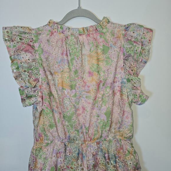 FATE Tiered Floral Dress Pink Sleeveless Eyelet Lined Womens Small V-Neck - Picture 7 of 11